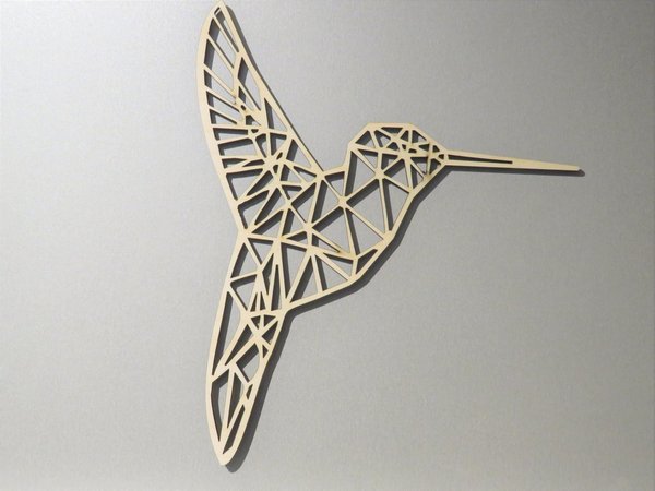 Geometrische houten kolibrie, afmeting circa 25 x 30 x 0.4 cm